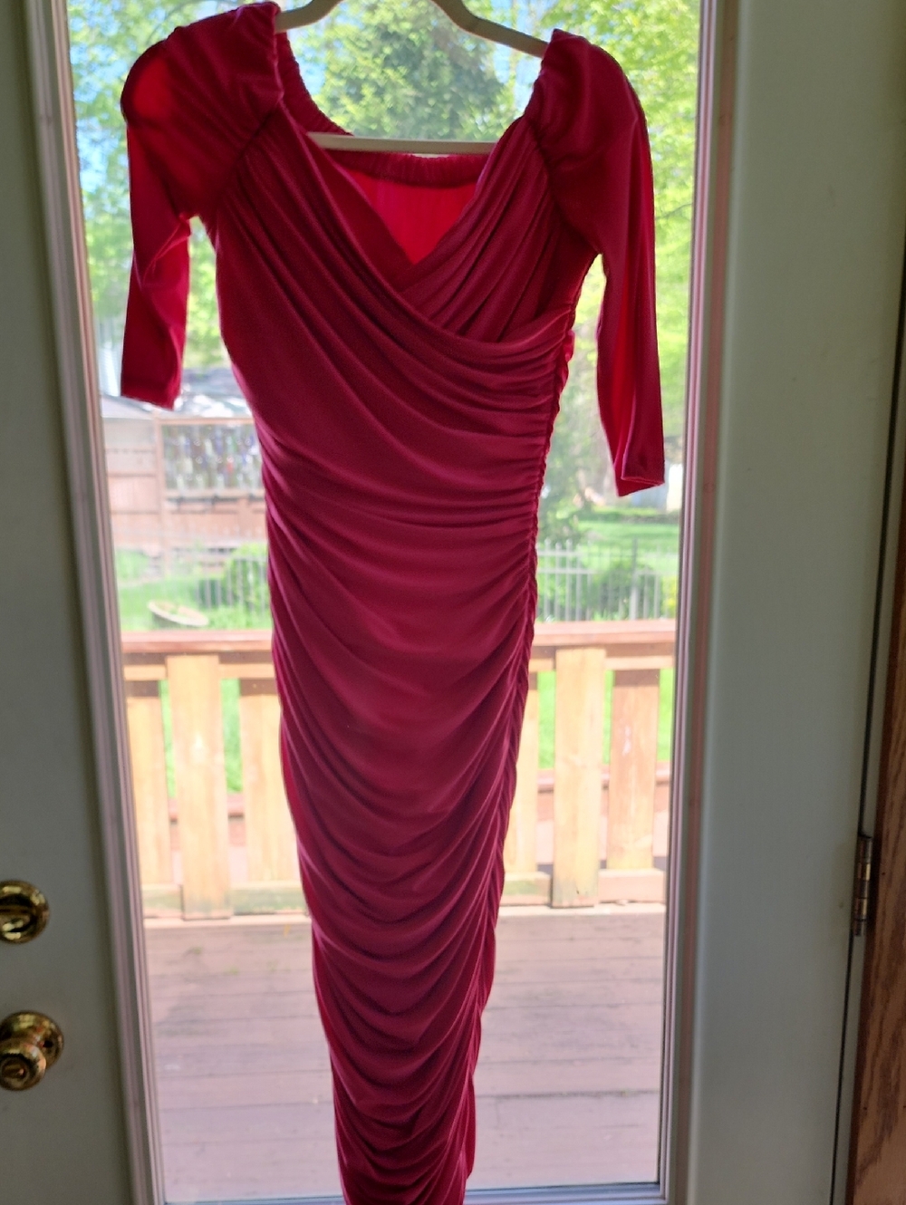 Fuchsia Monica Midi Dress with Three-Quarter Sleeves